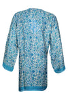 Sky Blue Coastal Tunic – Hand-Embroidered Boho Silk Short Tunic L