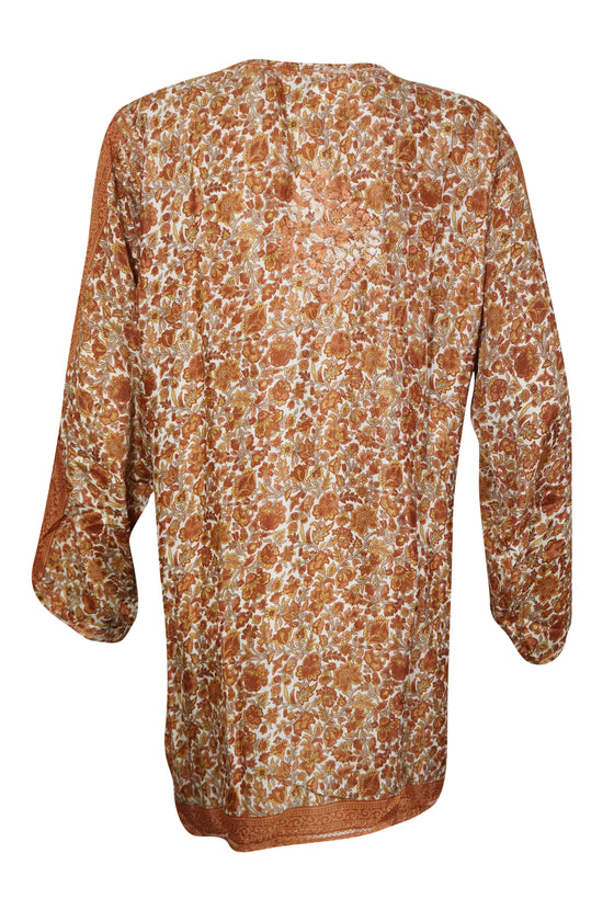 Golden Sunset – Hand-Embroidered Orange Silk Kurti Beach Cover-Up XL