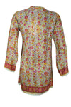 Red and Yellow Embroidered Silk Tunic Boho-Chic Summer Style Beach Cover-Up M