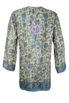 Light Purple and Green Hand-Embroidered Silk Beach Kurti Tunic M