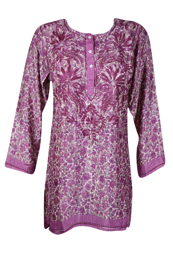 Purple Embroidered Cotton Tunic – A Boho-Chic for Summer Style & Beach Cover-Up  2XL
