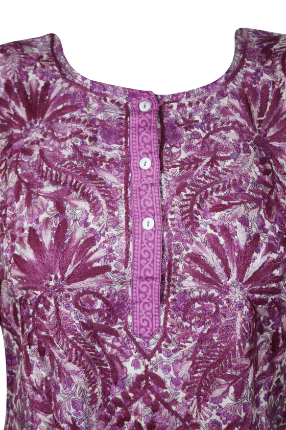 Purple Embroidered Tunic Silk A Boho-Chic for Summer Style & Beach Cover-Up  2XL