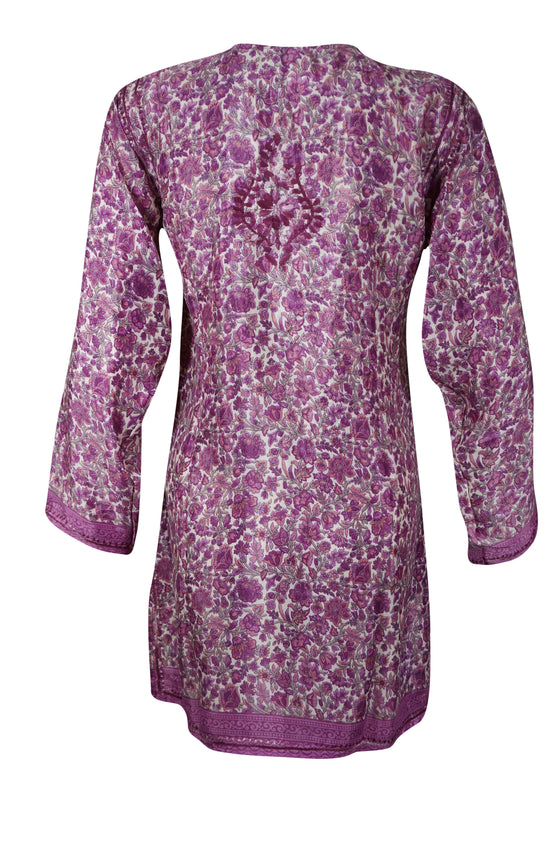 Purple Embroidered Tunic Silk A Boho-Chic for Summer Style & Beach Cover-Up  2XL