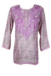 Lavender Glow – Hand-Embroidered Light Purple Silk Kurti Beach Cover-Up  2XL