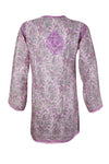 Lavender Glow – Hand-Embroidered Light Purple Silk Kurti Beach Cover-Up  2XL