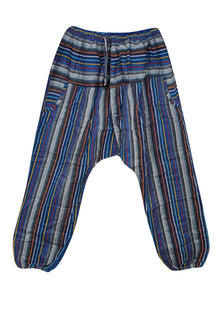  Harem Hippie Pant, Violet Purple Cotton Baggy Handmade Stripe Print Pants, S/M/L