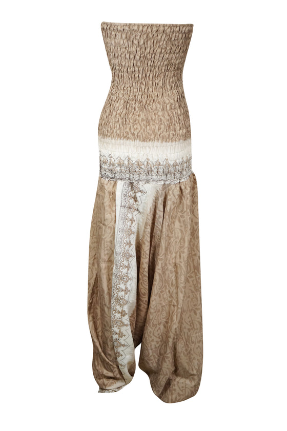 Boho Chic Women's Jumpsuit in Vibrant White and Beige Stylish Boho Dress M