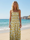 Blue Yellow Boho Jumpsuit | Women's Flowy Dress-Style Summer Wear M