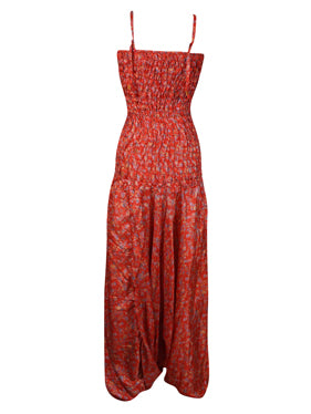 Boho Beach Wear Jumpsuit Red Floral Tubedress S/M