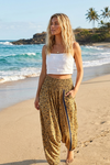 Women's Moss Green Floral Boho Harem Genie Pants | High Waist Yoga, Travel  S/M/L