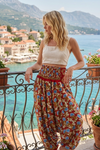 Women's Red & Blue Floral Boho Harem Yoga Pants | High Waist Relaxed Festival, Yoga S/M/L