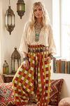 Boho Harem Yoga Pants – Orange & Green Check Print High-Waist Trousers S/M/L