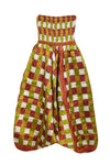 Boho Harem Yoga Pants, Orange, Green Check Print High Waist Yoga Pant S/M/L