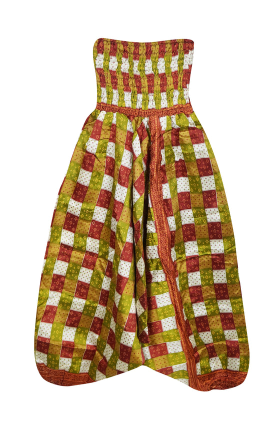 Boho Harem Yoga Pants, Orange, Green Check Print High Waist Yoga Pant S/M/L
