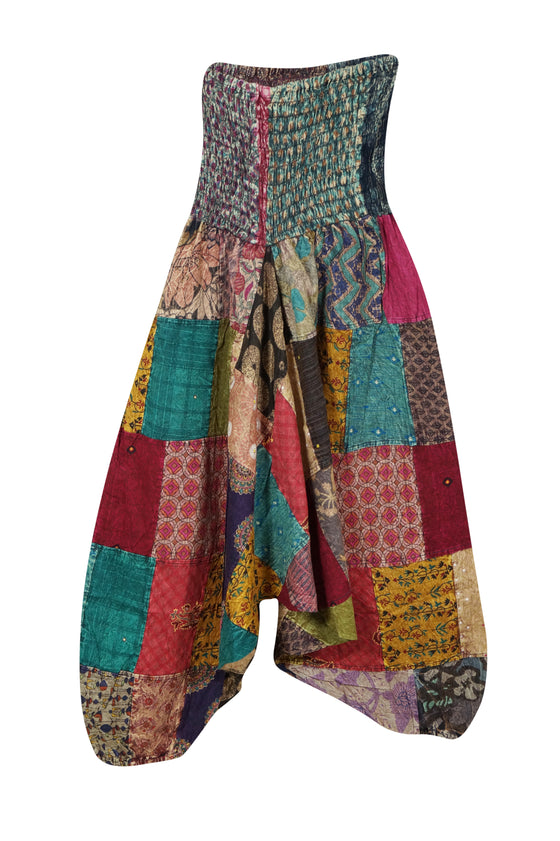 Red Multi-Color High Waist Patchwork Boho Harem Pants for Women S/M/L