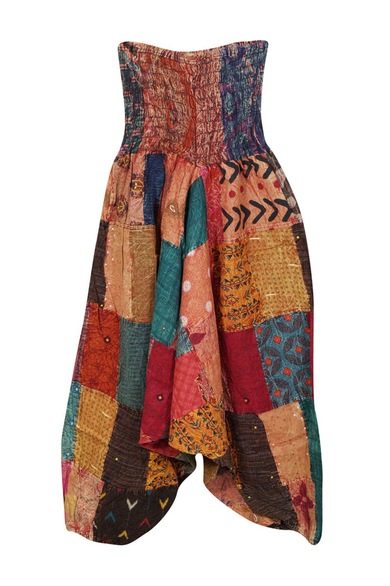 Women Multi-Color Floral High Waist Patchwork Boho Harem Pants S/M/L