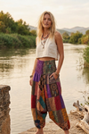 Orange Multi-Color Patchwork Boho Yoga Pants for Women – High-Waist Wide Trousers S/M/L