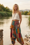 Women's Multi-Color Floral Boho Patchwork Yoga Pants – High-Waist Wide Leg Trousers S/M/L