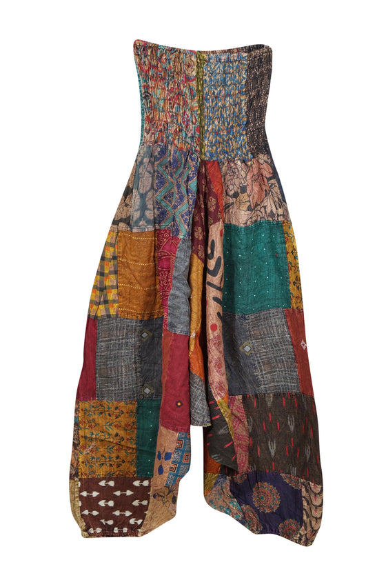 
Women's Green Multi-Color High-Waist Cotton Patchwork Boho Yoga Pants S/M/L
