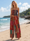 Pink Multi-Color Boho Patchwork Yoga Pants – High-Waist Cotton Wide Leg Trousers S/M/L