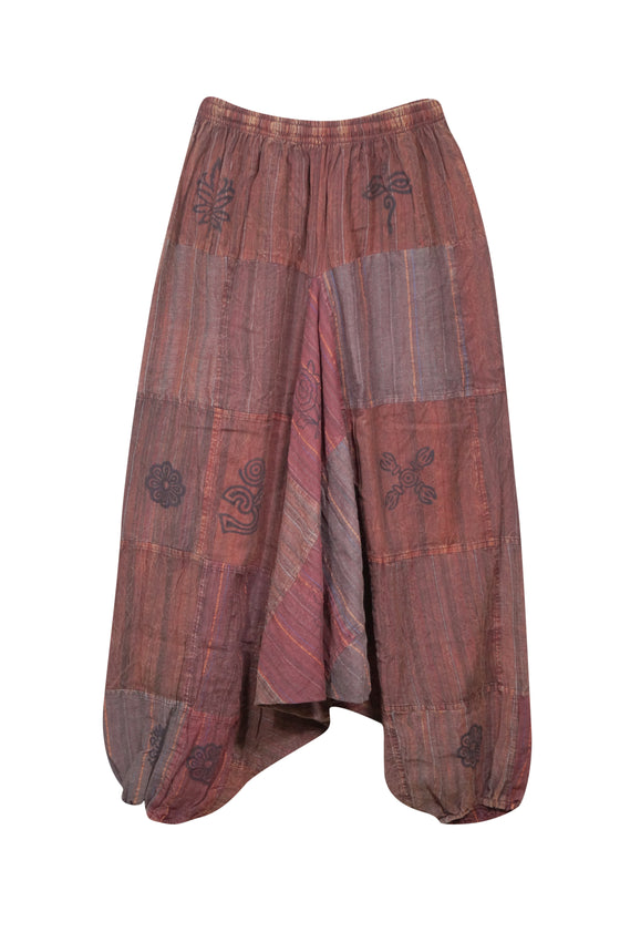 Women's Dark Maroon Harem Pants – Bohemian Cotton Yoga Hippie Trousers S/M/L