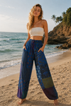 Navy Blue Patchwork Harem Pants – Boho Hippie Striped Cotton Baggy Pants Unisex S/M