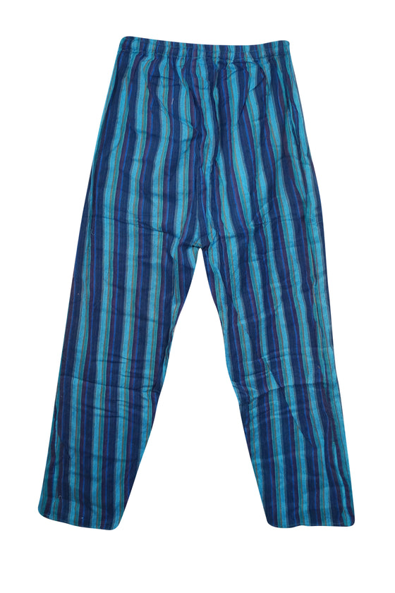Women's Blue Striped Wide-Leg Pants – Casual Elastic Waist Beach & Vacation Trousers S/M