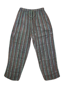  Women's Gray & Orange Striped Wide-Leg Pants – Casual Elastic Waist Beach S/M