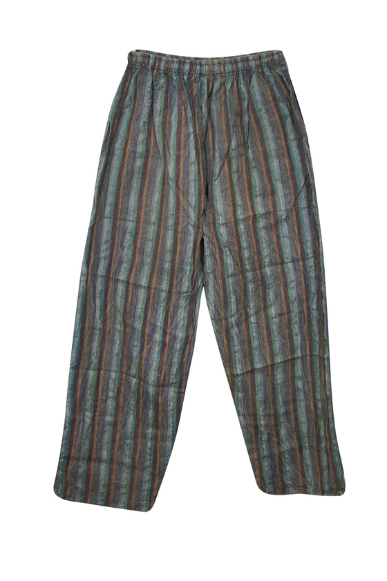 Women's Gray Striped Wide-Leg Pants – Casual Elastic Waist Beach Pants S/M