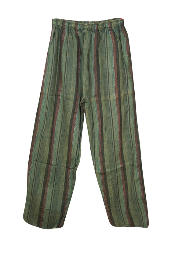 Women's Forest Green Striped Wide-Leg Pants – Boho High-Waist Beach & Vacation S/M