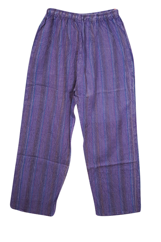 Women's Purple Striped Wide-Leg Pants Elastic High Waist Beach & Vacation Trousers S/M