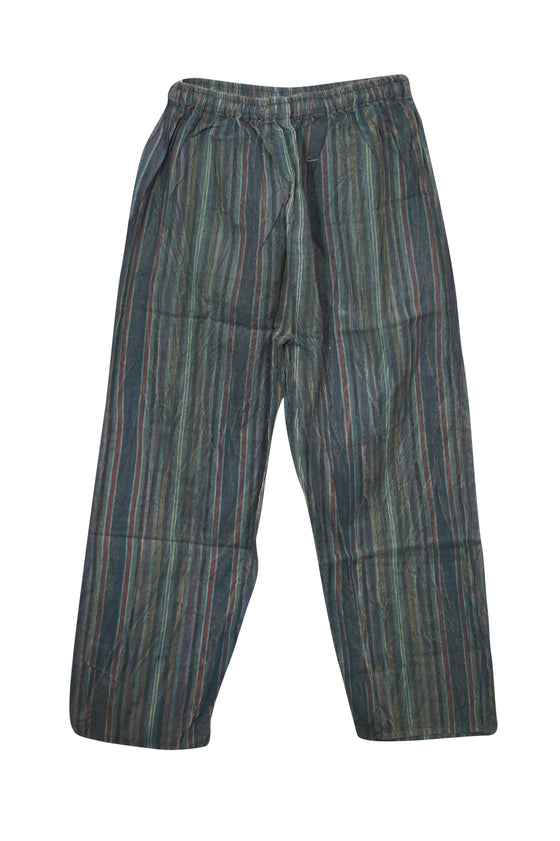 Women's Green Striped Wide-Leg Pants – Boho High-Waist Harem Trousers S/M