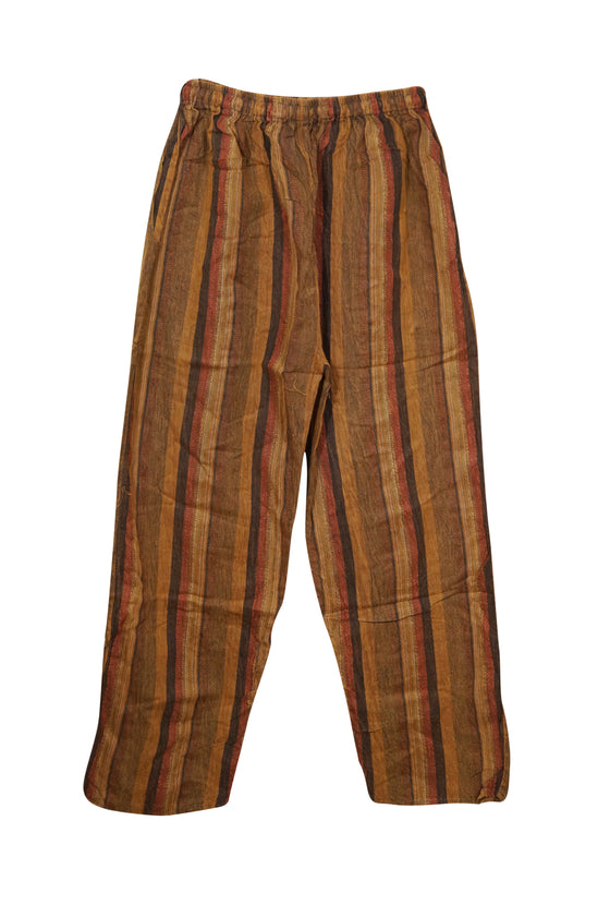 Women's Brown Striped Wide-Leg Pants – High-Waist Boho Beach Trousers S/M