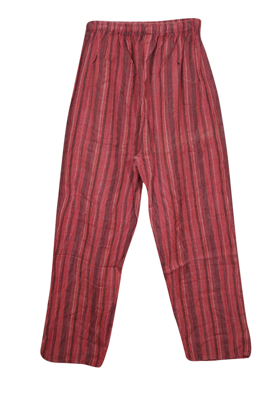 Women's Red Striped Wide-Leg Pants – Flowy Elastic High Waist Beach & Vacation S/M