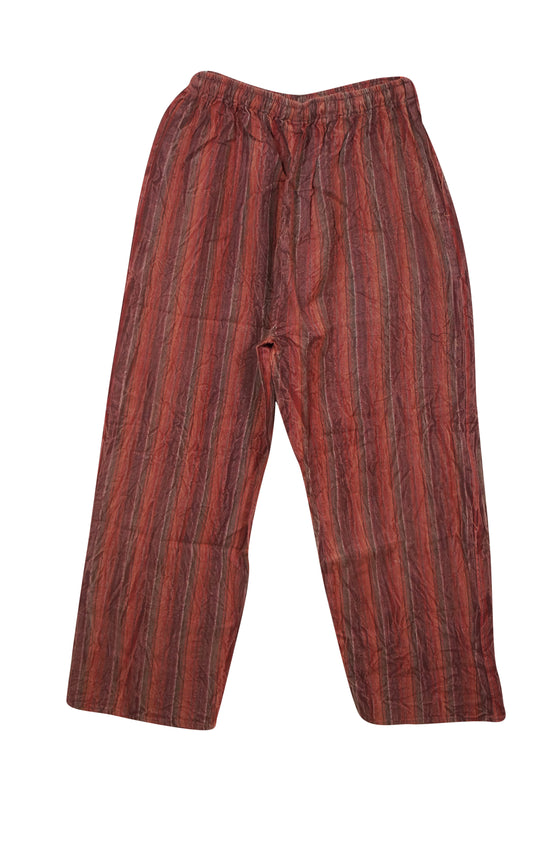 Women's Red Striped Wide-Leg Pants – Boho High-Waist Flowy Beach Trousers S/M