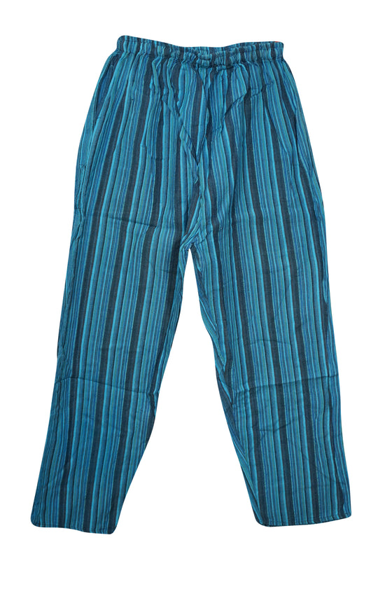 Women's Blue Striped Wide-Leg Pants – High-Waist Boho Beach & Vacation S/M