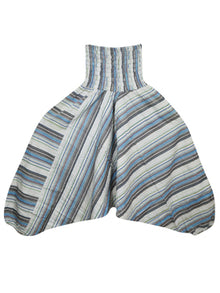  Blue Stripe Print Pant, Boho Hippie Aladdin Pant, Smock Waist Hippie Pants S/M/L