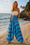 Blue Stripe Aladdin Pants – Boho Baggy High-Waist Cotton Yoga & Genie Pants S/M/L