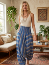 Blue Stripe Boho Pants | Unisex Hippie Cotton Trousers, Fall Comfy Wear S/M/L