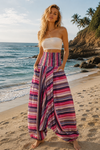 Women's Boho Pink Stripe Pants – High-Waist Cotton Yoga & Lounge Pants S/M/L
