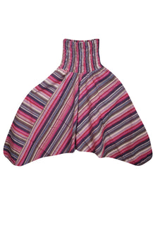  Pink Stripe Print Harem Pants, Cotton Fall Hippie Baggy Yoga Pants S/M