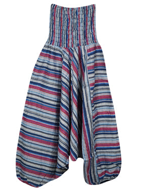Patchwork Cotton Harem Pants, Baggy Pant, Multi Blue Boho Hippie Pants S/M/L