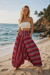 Boho Red Stripe Harem Pants – High-Waist Baggy Cotton Yoga & Festival Pants Unisex S/M/L