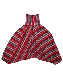  Red Stripe Print Pant, Boho Hippie Aladdin Pant, Smock Waist Hippie Pants S/M/L