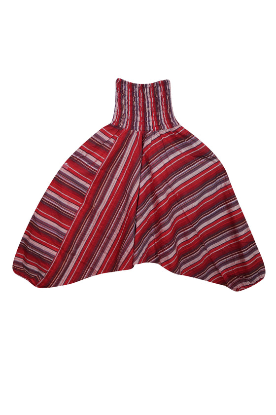 Hippie Baggy Pants Red Stripe High-Waist Cotton Boho Yoga Pants S/M/L