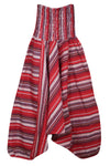 Red Stripe Print Pant, Boho Hippie Aladdin Pant, Smock Waist Hippie Pants S/M/L