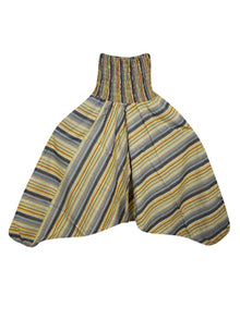  Multi Yellow Stripe Print Pant, Boho Hippie Aladdin Pant, Smock Waist Hippie Pants S/M/L