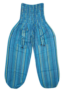  baggy pants, Canvas Cotton Pant, Blue Stripe Print Bohemian Pants, High Waist Pants S/M/L
