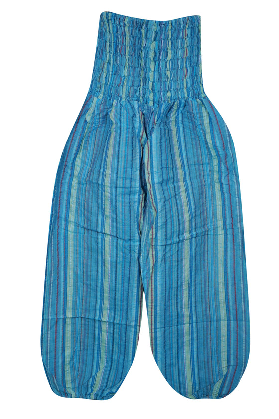 baggy pants, Canvas Cotton Pant, Blue Stripe Print Bohemian Pants, High Waist Pants S/M/L