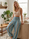 Handmade Cotton Yoga Pants – Blue Stripe Boho Harem Trousers S/M/L